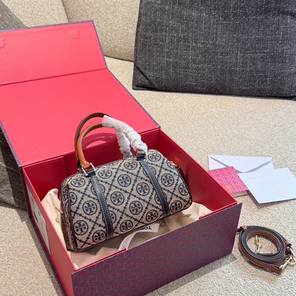 TORY BURCH T MONOGRAM PETITE BARREL BAG